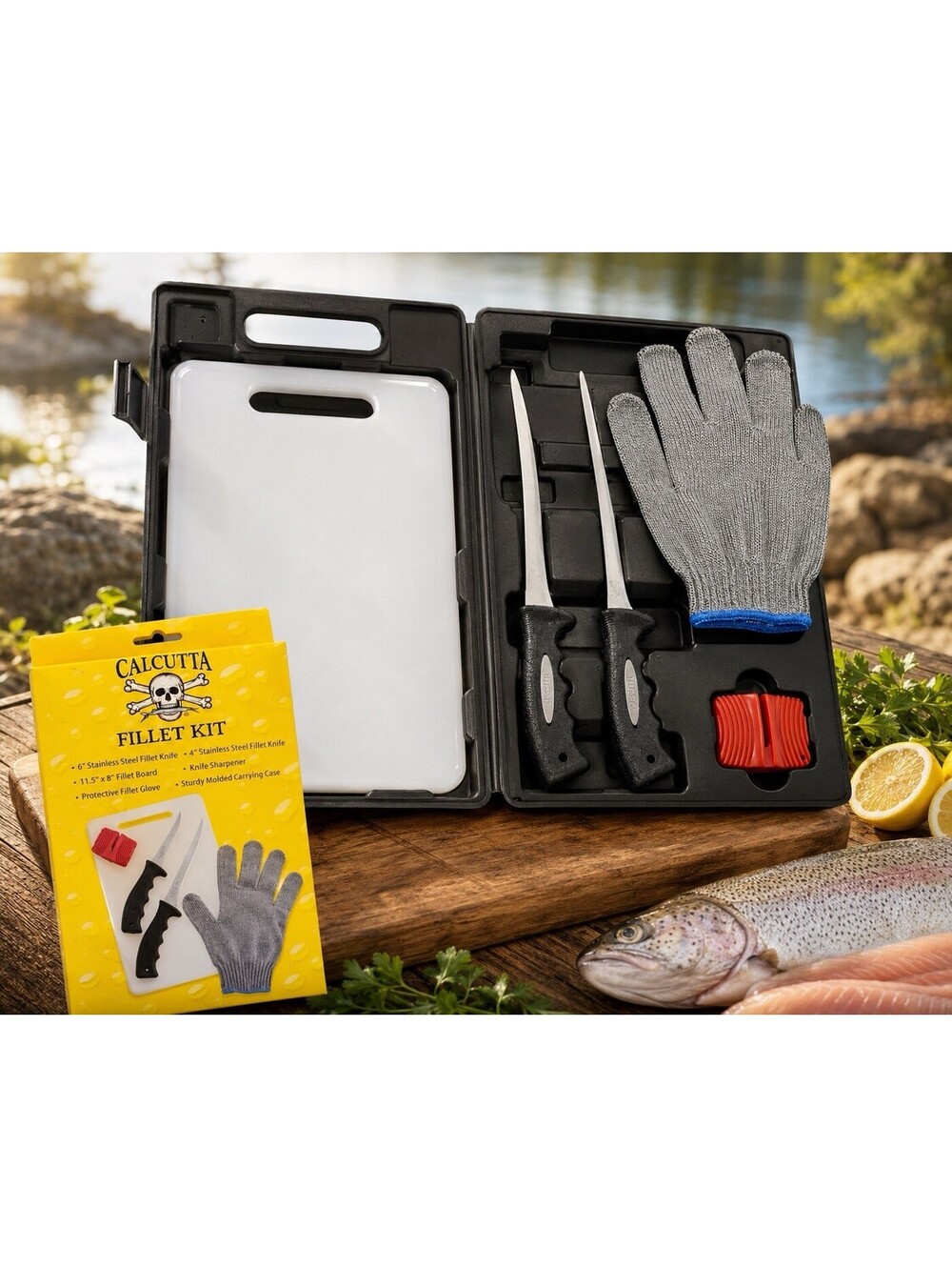 Calcutta 6pc Stainless Steel Fillet Knife Kit With Case, 13.5x8.5”